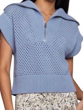 Varley Mila Open Stitch Half-Zip Sweater – Size Large, Ashley Blue